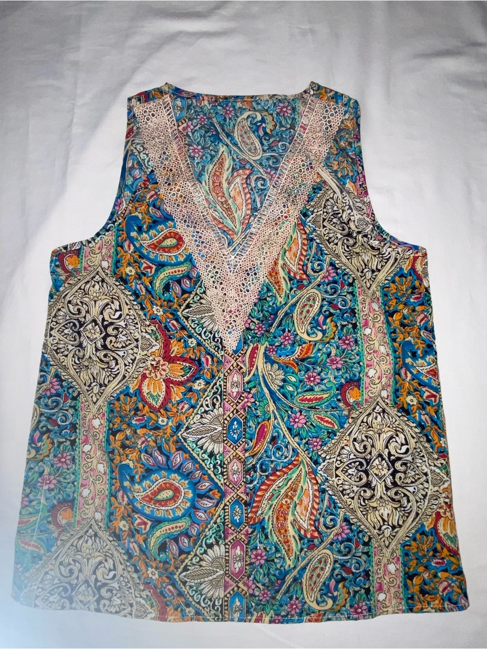 Paisley V-Neck Sleeveless Camisole - Teal Multicolor